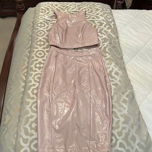 Blush Pink pleather two price skirt set size small worn once.